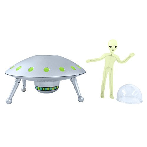 Alien Glow in The Dark UFO Space Ship and Bendable Action Figure Toy Teagan Ella