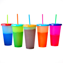 Load image into Gallery viewer, Color Changing Cold Drink Cups: 24oz Blank Cold Cups - 5 Reusable Cups, Lids and Straws - Summer Coffee Tumblers - Summer Cups, Set of 5