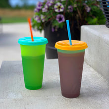 Load image into Gallery viewer, Color Changing Cold Drink Cups: 24oz Blank Cold Cups - 5 Reusable Cups, Lids and Straws - Summer Coffee Tumblers - Summer Cups, Set of 5