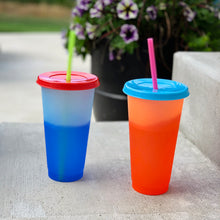 Load image into Gallery viewer, Color Changing Cold Drink Cups: 24oz Blank Cold Cups - 5 Reusable Cups, Lids and Straws - Summer Coffee Tumblers - Summer Cups, Set of 5