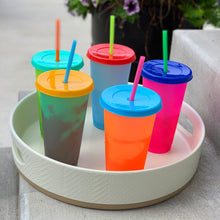 Load image into Gallery viewer, Color Changing Cold Drink Cups: 24oz Blank Cold Cups - 5 Reusable Cups, Lids and Straws - Summer Coffee Tumblers - Summer Cups, Set of 5