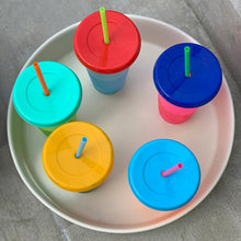 Load image into Gallery viewer, Color Changing Cold Drink Cups: 24oz Blank Cold Cups - 5 Reusable Cups, Lids and Straws - Summer Coffee Tumblers - Summer Cups, Set of 5